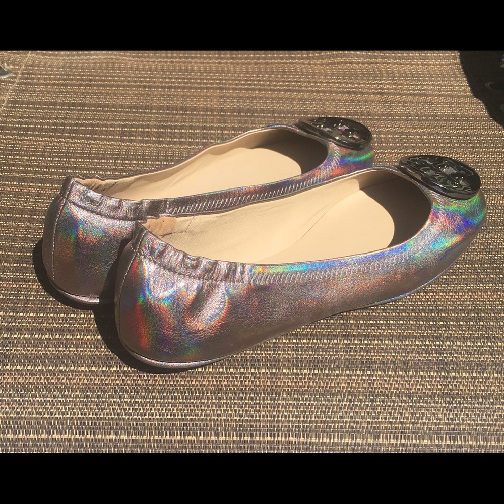 Tory Burch Minnie packable flat hologram gunmetal - Picture 3 of 8